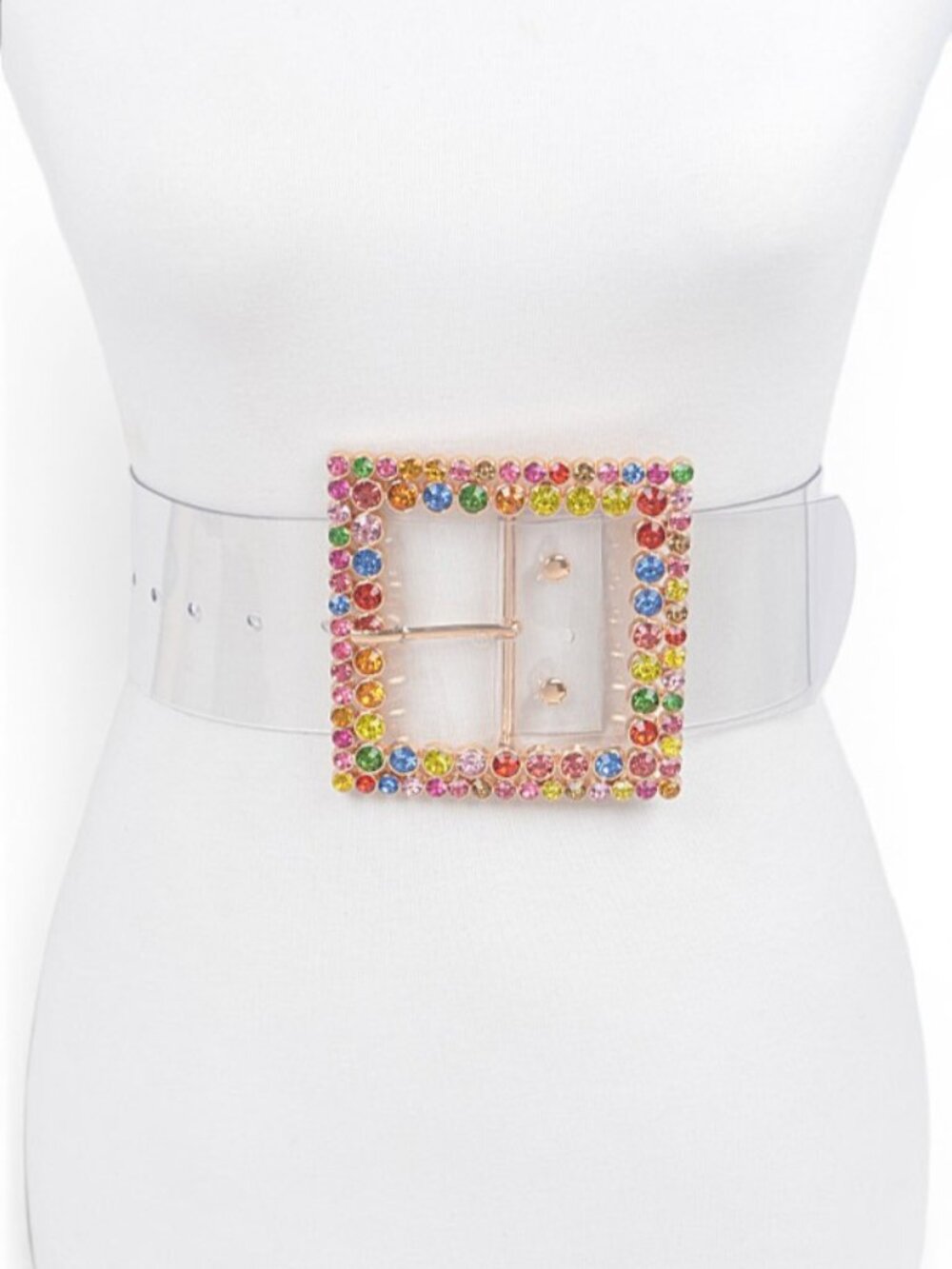 BNWT Iconic Crystal Square Buckle Cleared Transparent Fashion Belt